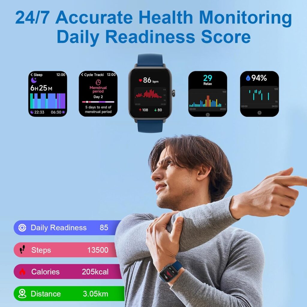 Fitness Smart Watch with Alexa for Women Men, 24/7 Heart Rate, Blood Oxygen, Stress and Sleep Tracker,100 Sports Modes, 5ATM Waterproof Activity Trackers and Smart Watches