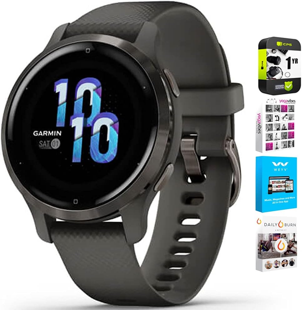 Garmin 010-02429-00 Venu 2S Fitness Smartwatch Slate Bezel with Graphite Silicone Band Bundle with Tech Smart USA Fitness  Wellness Suite and 1 YR CPS Enhanced Protection Pack